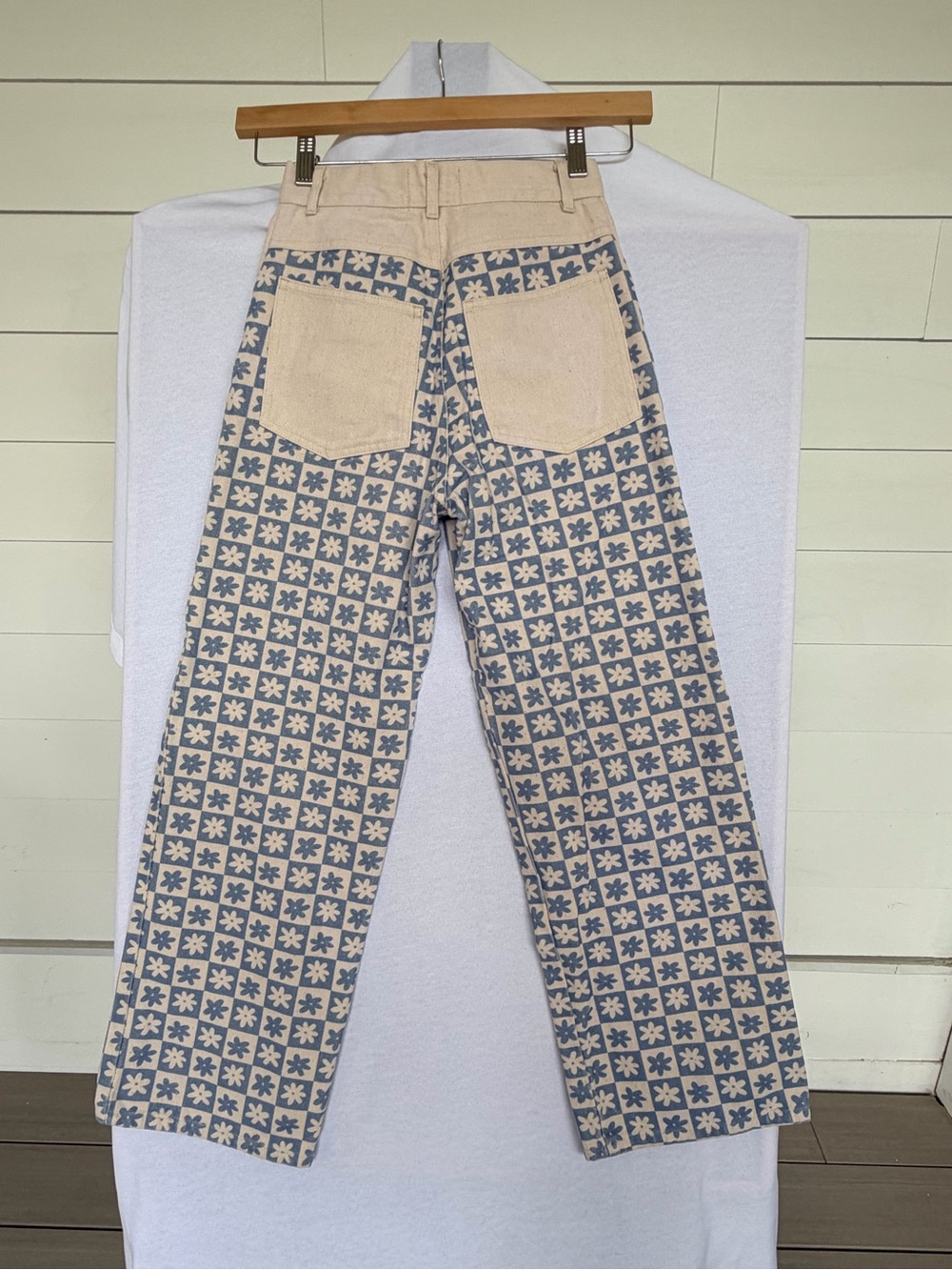 Lisa says Gah Blue Floral Checkerboard Jeans Sz25 wide leg High rise Daisy Denim - Picture 4 of 10
